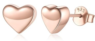 ChicSilver Rose Gold Plated Heart Earrings for Women Delicate Heart Stud Earrings for Women Hypoallergenic Sterling Silver Stud Earring 7MM