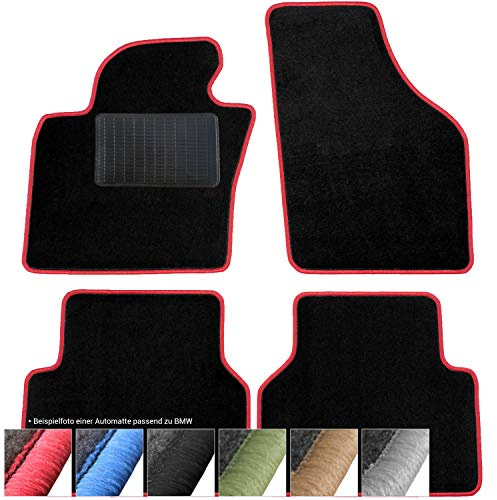 moto-MOLTICO Fußmatten Auto - Velours Autoteppiche passend für MINI Cooper (2006-2013) - 4-teiliges Set - Schwarze Automatten mit Roten Ziernähten