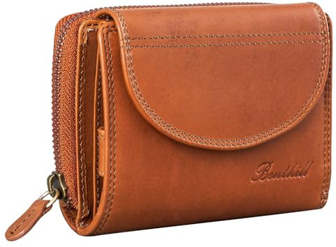 Benthill Damen Geldbörse Echtleder - Kompakte Lederbörse mit viel Platz - Hochwertiger Frauen Geldbeutel mit vielen Fächern, Farbe:Braun