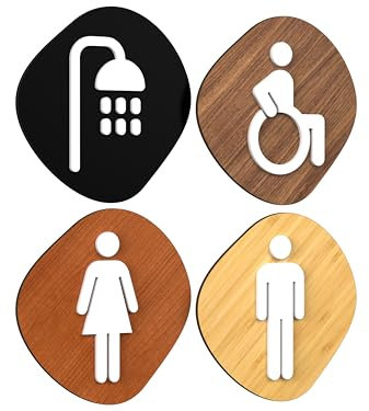 3DP Signs - Classic, Set 4X - Targa Bagno Uomo, Donna, Disabili, Doccia - Segnali Bagno Adesivi Toilette Uomo Donna Disabile - Cartelli Bagno Disabili Docce
