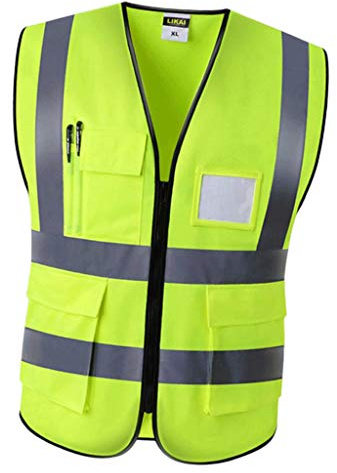 Milageto Chaleco Reflectante de Seguridad Transpirable de Malla con Bolsillos Y Cremallera, Amarillo, XXL