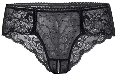 PERAMBRY Women's Lace Sexy underwea Panties Bow Tie Breathable Fashionable-BLACK 1075-L