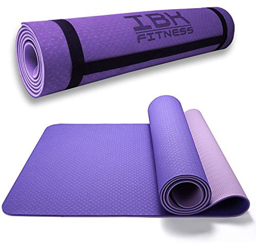 IBK FITNESS - Tappetino da Yoga, Tappetino da Yoga Imbottito e Antiscivolo Fitness Pilates e Ginnastica con Cinturino di TPE,180 x 60 cm (Viola)