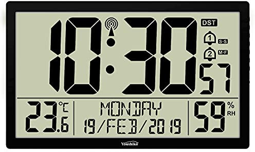 Youshiko XXL 14.76'' Jumbo LCD Radio Controlled (Official UK & Ireland Version) Silent Wall Clock with Temperature and Humidity display