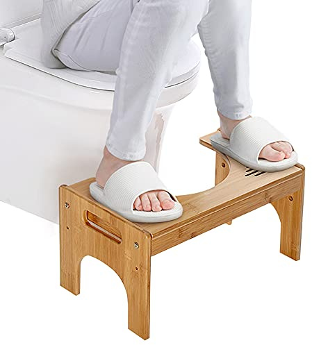 Toilettes Marche Pied pour WC, Tabouret de Toilettes en Bambou Antidérapant Repose Pieds pour Salle de Bain, pour Enfant Vieux Personnes, Contre Constipation et Hémorroïdes