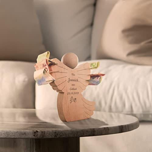 Holzengel mit Gravur - personalisierter Schutzengel zur Geburt Engel | Engel aus Holz Geschenkidee zur Geburt, personalisierte Geschenke Baby, Geschenke für Junge und Mädchen, Baby Geschenk