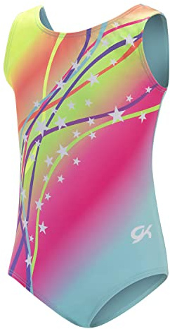 GK Stars Gymnastics & Dance Leotard for Girls and Toddlers - Activewear One Piece Outfit in Fun Colorful Prints (Child Extra Small, Rainbow Starburst)