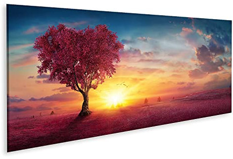 islandburner Tableau sur Toile Coeur Arbre Amour Nature Rouge Paysage Coucher de Soleil Cadre Affiche Poster Murale Tableaux