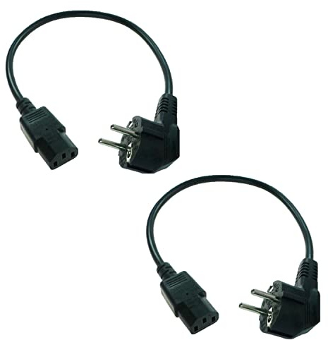 Doppelpack shortix kurzes Netzkabel (Stromkabel mit gewinkeltem Schutzkontaktstecker Typ E+F auf gerade Kaltgerätebuchse). schwarz. 40cm.