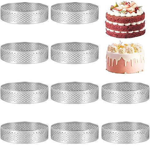 Gokelomg 10 unidades de anillo redondo de acero inoxidable para tartas, torre para tartas, herramientas para hornear, mousse perforada, 8 cm