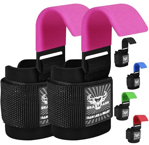 BEAST RAGE Ganci per sollevamento pesi Cinghie da polso in neoprene spesso imbottito rivestito in gomma avvolge il fitness antiscivolo Pull Up Deadlift Grips Allenamento Esercizio Palestra Allenamento