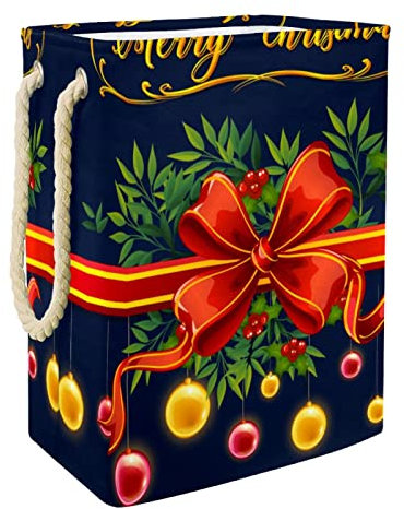 Wäschekorb mit Weihnachtskugeln und blauem Hintergrund, groß, personalisierbar, mit Griffen, Aufbewahrung von Kleidung im Schlafzimmer, Badezimmer, Wohnheim