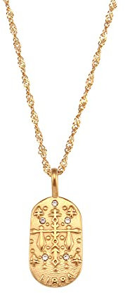 PAMTIER Damen Edelstahl Gold Sternzeichen Halskette Anhänger Vintage Oval Hundemarke Horoskop Sternzeichen Kette Waage