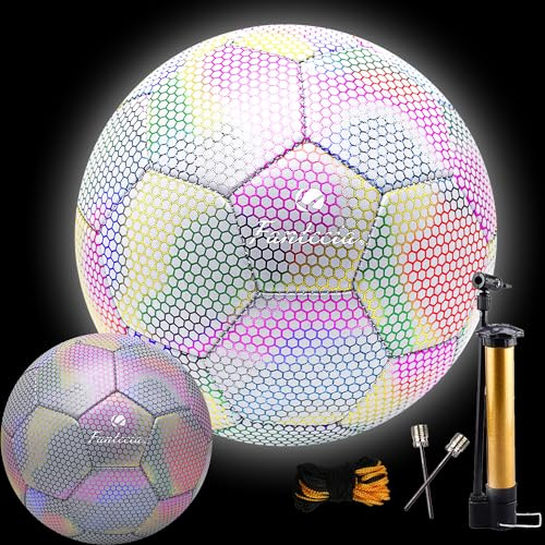 Fantecia Leuchtender Fußball Größe 5 für Kinder und Erwachsene - Indoor Outdoor Reflektierender Training Mit Luftpumpe - Leuchtend im Dunkeln