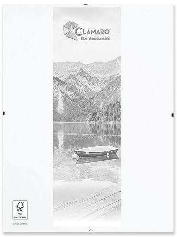 Clamaro Cadre photo sans cadre 84,1 x 118,9 cm DIN A0 | Cadre photo moderne élégant avec panneau arrière en MDF laminé blanc et verre acrylique - Idéal pour les présentations de style galerie