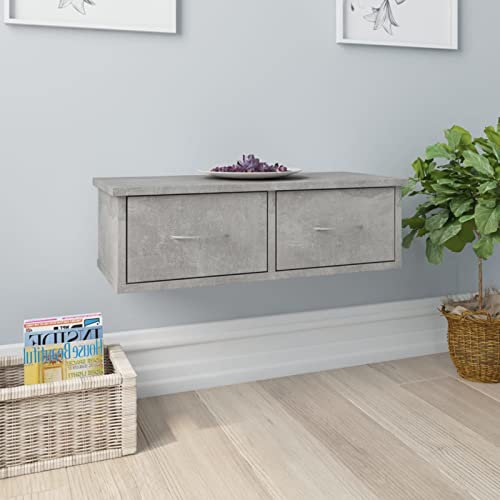 ZEYUAN Wand-Schubladenregal, Regal Mit Schubladen, Wandregal, Wandschublade, Hängeschublade, Regale Für Wände, Betongrau 60x26x18,5 cm Spanplatte