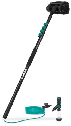 VONROC Spazzola telescopica- 4,60 m - Include spazzola multiuso, tubo flessibile da 6 metri e dispenser di sapone