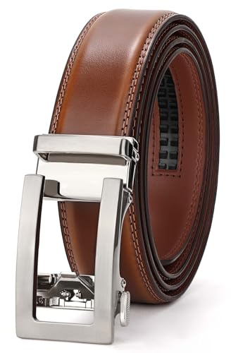 JasGood Herren Gürtel Automatik Ratsche Ledergürtel Verstellbare Leder Gürtel Ohne Löcher für Herren Business Anzüge 35mm Breite,Braun,130cm