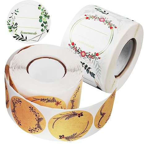 STOBOK 2 Rollen Botanischer Kranz-geschenkanhänger-aufkleber Aufkleber Für Süßigkeitentüten Pflanzen-geschenkaufkleber Planer Sticker Aufkleber Sukkulenten Runde Flasche Kraftpapier