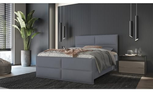 Verona Idee Boxspringbett PIZA Kontinental 5 Größen Inkl. Lattenrost XXL Bettkasten 140cm x 200cm Grau Bonell Matraze und Toper 4cm