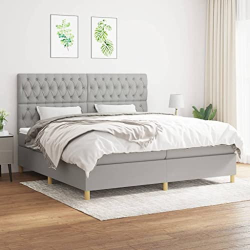 CKioict Palettenbett Modernes Bettgestell Jugendbett Boxspringbett mit Matratze Hellgrau 200x200 cm StoffGeeignet für Arbeitszimmer, Wohnzimmer, Hotel