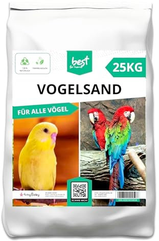 Best For Home Vogelsand | Vogelsand 25kg für Käfig | Quarzsand Vogelsand - Leicht zu dosieren und gleichmäßig zu verteilen | Papagei Sand Idealer Bodengrund für Käfige und Volieren (5 x 5 kg Beutel)