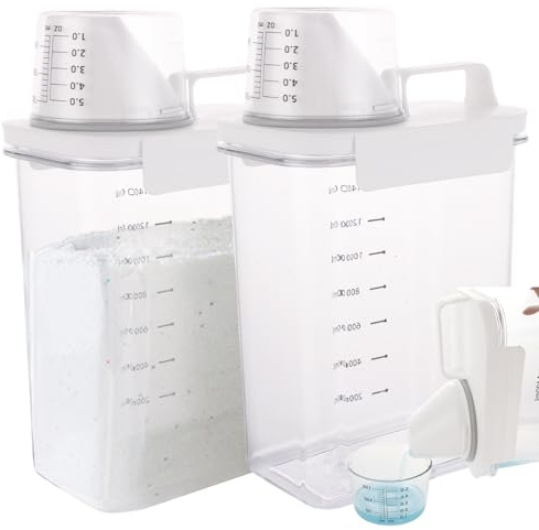 DAJAVE 2 Pcs Washing Powder Storage 1800ml Laundry Detergent Storage, Plastic Laundry Powder Storages Containers Laundrys Detergent Dispenser for Fabric Softener, Scent Booster, Washing Powders