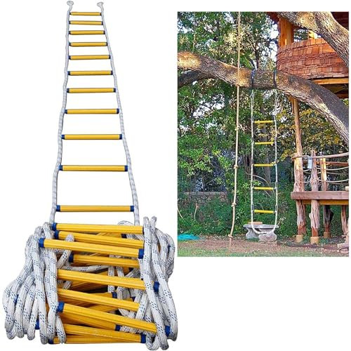 XNYXLPP Feuerleiter, Notfall-Sicherheits-tragbare Strickleiter, 2–3-stöckige Häuser, wiederverwendbar, kompakt, leicht, Externe Rettungsleiter (Yellow 8m/26.2ft)
