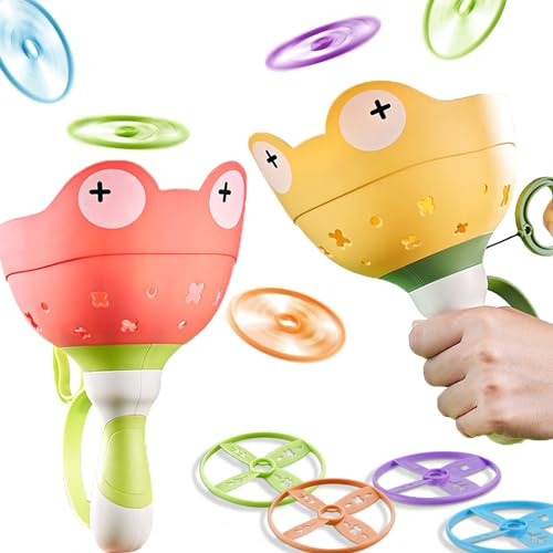 Juguetes para exteriores para niños a partir de 4, 5, 6, 7, 8, juguete de jardín para niños a partir de 4-8 años, 2 paquetes y 24 discos de platillo volador lanzador de hélices, regalo para el día de