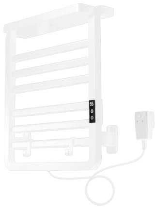 TINS Scaldasalviette Elettrico Bagno, Termoarredo Elettrico con Schermo LED, Portasciugamani Elettrico Temporizzatori e Termostato, Termoarredo Bagno con Ganci Rimovibili Termosifoni Moderni- White