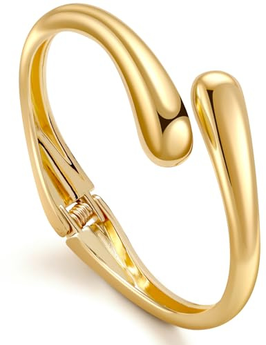 APUUESN Tropfen armbänder für Damen, Wassertropfen Breite Armreif, Verstellbares Offenes klobig Armbänder,Gold,Silber,2-Größe