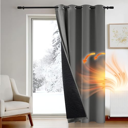 Deconovo Solid Blackout Curtain for Front Door, Windproof Blackout Thermal Curtain with Thick Microfiber Quilted Lining, Eyelet Curtain for Living Room, 52 x 108 Inch, Light Grey, 1 Panel