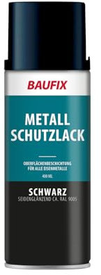 BAUFIX Sprüh und Effektlack, Metall Schutzlack Spray schwarz, seidenglänzend, 400 ml, DIY Lack, Dekorieren von Glas Metall und Holz