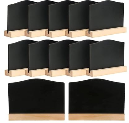 Willoghsa 12 Mini-Kreidetafeln mit Ständer, Kleine Tafel-Holzschilder zum Beschriften, Minitafel-Set, Tischkarten, Preisschilder