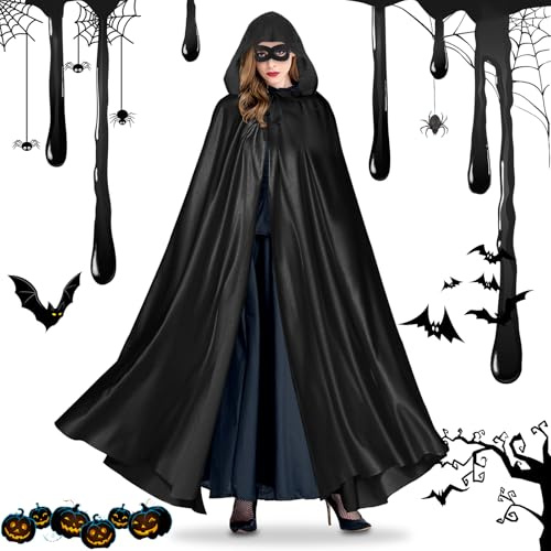 KFDDRN Capa Negra Con Capucha, Capa Largo Vampiro Mit Máscara De Ojo Halloween Para Unisex Adulto Niños Disfraz De Carnaval Navidad Fiesta Disfraces