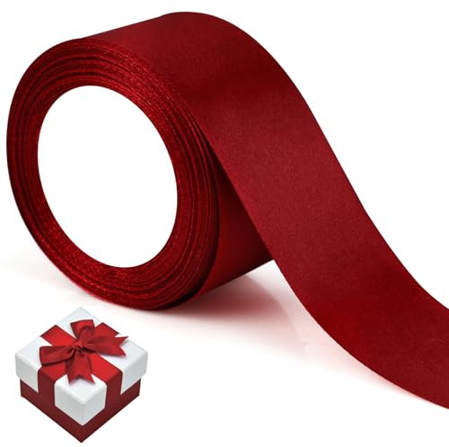 Satinband Rotwein - Geschenkband Breit 5cm x 22m - Schleifenband Weihnachten - Geschenkschleife - Seidenband - Geschenkband Hochzeit - Red Band (Rotwein)