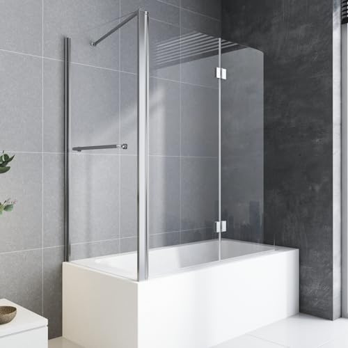 Badewannenaufsatz Duschabtrennung 75x120x140cm mit Seitenwand 6mm Nano Glas Badewannen Duschwand Faltbar Badewannenaufsatz Badewanne Duschtrennwand 2-teilig Faltwand