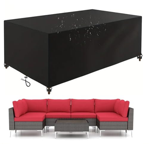 OUZUIU Wasserdicht Gartentisch Abdeckung Gartenmöbel Winterfest Schutzhülle Gartenmöbel Anti-UV 220x220x105cm/LxWxH 420D Oxford Gewebe Abdeckplane für Terrassenmöbel Lounge Sofa reißfest