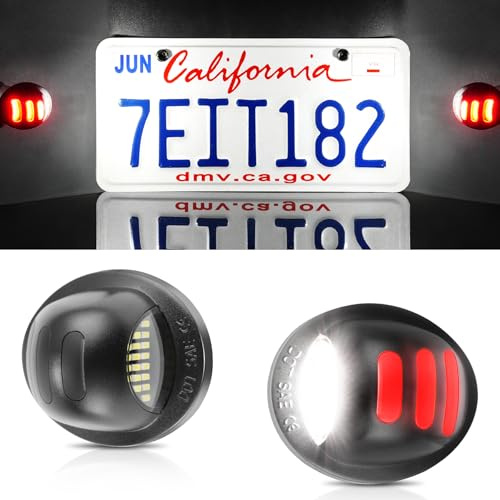 LivTee License Plate Light, 2PCS LED License Plate Light Assembly, Tag Lights for License Plate, Fits for Ford F150 F250 F350, Fits for Bronco, Fits for Expedition, Xenon White with Red Stripes