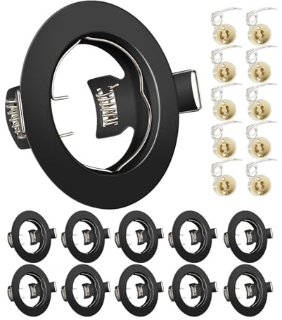 Yiahin LED Recessed Ceiling Light Mounting Frame Round Black Spotlight Fittings incl. GU10 Socket, Cut-Out Hole Size:55mm-70mm, Downlight Frame for LED and Halogen, Not Included Bulbs, 10 Pack