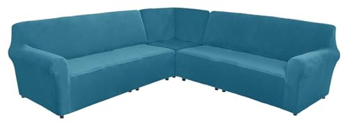Sofabezug Ecksofa L Form 7 Sitzer, L-förmiger Sofabezug, L-Form Sofahusse, Couchbezug rutschfest, Eckcouch Cover, Samt Sofabezug Eck Stretch Sofa Überzug (Himmelblau)