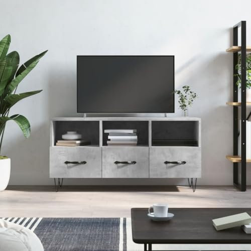CINDERFUL TV-Schrank Betongrau 102x36x50 cm Holzwerkstoff,Moderner TVSchrank mit Stauraum aus Holzwerkstoff, Betongrau, für Wohnzimmer TV-Möbel, TV-Bänke
