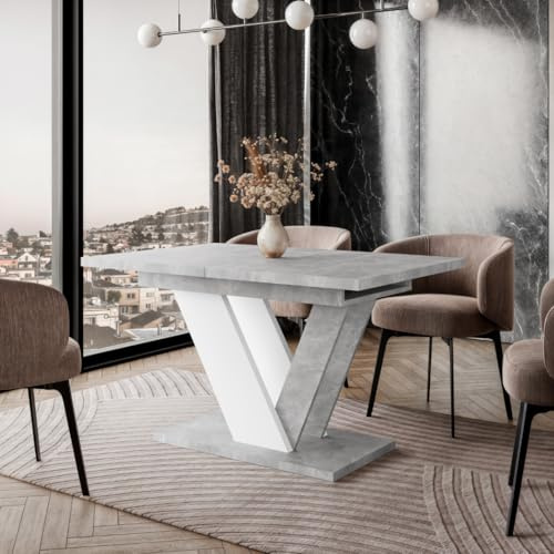 PROROOM FURNITURE Dubai Ausziehbarer Esstisch 120-160x80 cm Moderner Küchentisch Skandinavischer Stil Betonoptik Weiß Matt