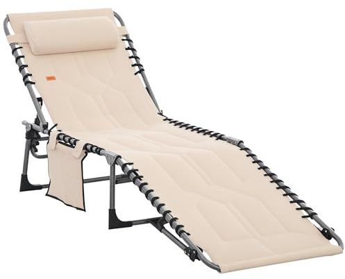 Outsunny Sonnenliege Klappbare Gartenliege Kopfkissen Seitentasche Beige