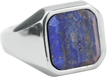 Herren Ring Silber, Edelstahl Männer Ringe 22MM Breiter Siegelring Lapislazuli Ring Verlobungsring Schmuck Herren Größe 60 (19.1)