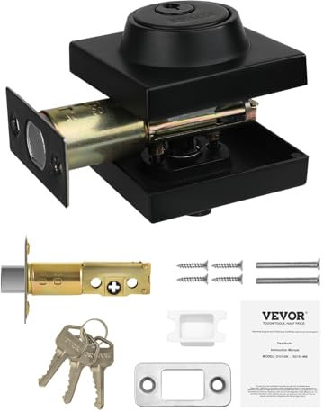 VEVOR Verrou à pêne dormant carré monocylindre, clé 1 côté, convient aux portes intérieures et extérieures de taille standard, entièrement en métal, avec 3 clés, pour porte d'entrée d'entrée d'entrée