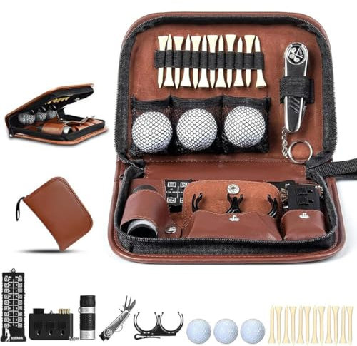 Multifunktionale Golftasche, Golf-Zubehör-Set, Herren-Leder-Organizer-Geschenk, multifunktionales Outdoorsman-Geschenkset, Werkzeug, Golf-Reisetaschen-Zubehör-Set