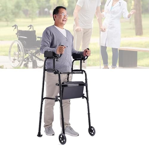 Gehgestell für ältere Menschen, leichtes Rehabilitationshilfsmittel aus Aluminiumlegierung, Verstellbarer Standard mit Abnehmbarer Armlehne, Sitz