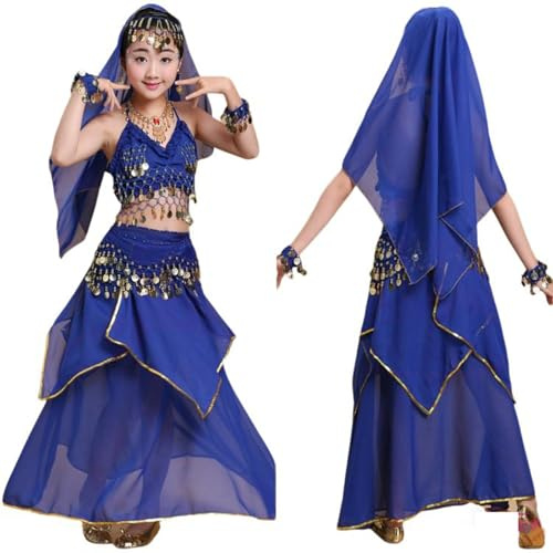 pvucpot Top Bambina Costume Da Ballerina Del Ventre, Abiti Da Ballo Latinno Per Bambine Abiti Costum A Maniche Lunghe Per Danza Del Ventre Bambina Dance Bambin Gonna Frange Ragazze