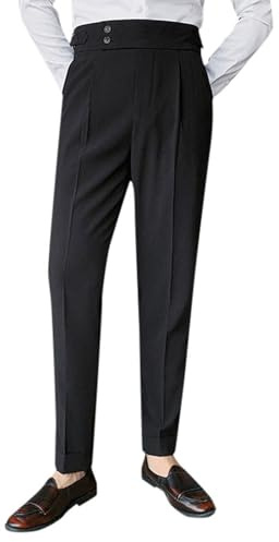 Foweknow Pantalones chinos para hombre, pantalones de traje, pantalones anchos para el tiempo libre, elegantes, informales, corte regular, pantalones de tela, pantalones funcionales de negocios